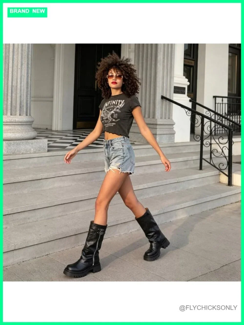 Fold Over Knee High Boots with Zipper Buckle Chunky Low Heel Platform Round Toe